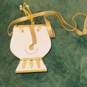 White and Gold Mrs Potts Crossbody Bag - Playful Smiley Design